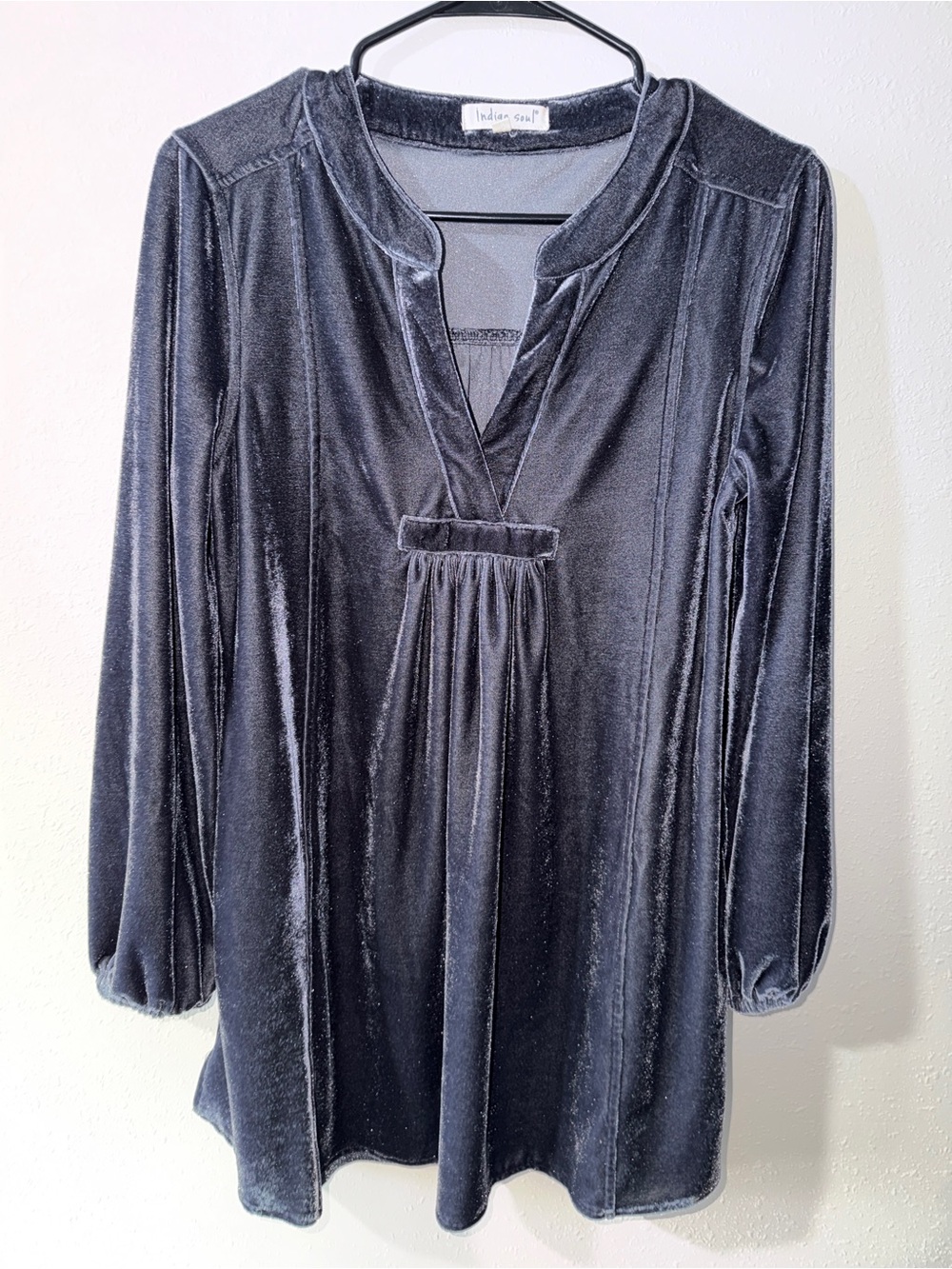 indigo soul Velvet V-Neck Tunic Top - Charcoal